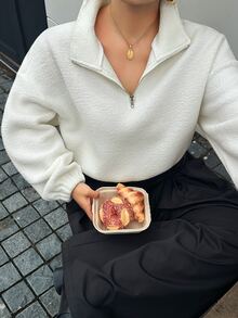 Dazy Plus Fleece Thickened Solid Color Loose Casual Pullover Sweatshirt For Autumn/Winter - White - View 1
