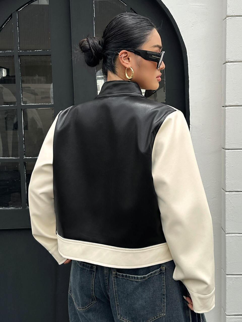Dazy Plus Colorblock Patchwork Street Casual Blogger Jacket Spring Autumn New Motorcycle Regular Fit Outerwear