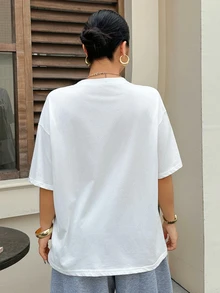Dazy Plus Printed Letter Pattern Loose Street Casual Spring Summer Autumn White T-Shirt Oversized Tshirts For Women - White - View 2