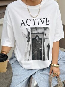 Dazy Plus Printed Letter Pattern Loose Street Casual Spring Summer Autumn White T-Shirt Oversized Tshirts For Women - White - View 7