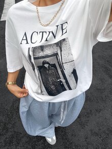 Dazy Plus Printed Letter Pattern Loose Street Casual Spring Summer Autumn White T-Shirt Oversized Tshirts For Women - White - View 6