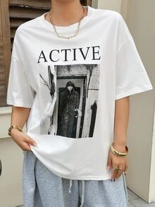 Dazy Plus Printed Letter Pattern Loose Street Casual Spring Summer Autumn White T-Shirt Oversized Tshirts For Women - White - View 8
