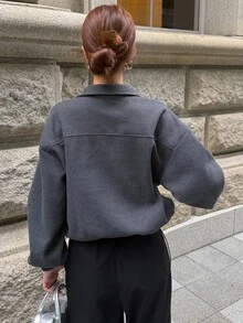 FRIFUL Women's Solid Color Zipper Casual Versatile Daily Wear Sweatshirt Fall - Grey - View 7
