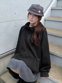 FRIFUL Jaket Wanita Polos Berlipit Kasual Serbaguna untuk Sehari-hari di Musim Gugur - Hitam - View 13