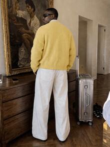 Vientiro Men's Solid Color Single-Breasted Casual Knit Long Sleeve Cardigan - Light Yellow - View 4