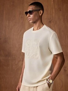 AKNOTIC Business Casual 男士短袖圓領休閒T恤，棕櫚樹刺繡，夏季休閒街頭風海灘度假上衣，父親節禮物，足球 - 棕色 - 查看 7