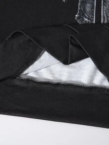 SHEIN مجموعة من قطعتين سويت شيرت بغطاء رأس بأكمام طويلة فضفاضة بتأثير جينز ورسومات كاجوال للأطفال والفتيان المراهقين، بأسلوب بسيط، مناسبة للخريف/الشتاء - الأسود - مشاهدة 7