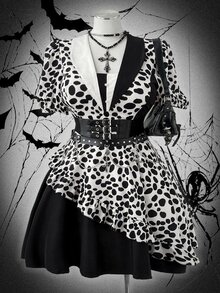 Sunspun Gaun Fashion Wanita Ukuran Besar Lengan Pendek Motif Kelopak Bunga dengan Hiasan Ruffle di Bagian Bawah untuk Halloween - MultiWarna - View 9