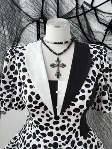 Sunspun Gaun Fashion Wanita Ukuran Besar Lengan Pendek Motif Kelopak Bunga dengan Hiasan Ruffle di Bagian Bawah untuk Halloween - MultiWarna - View 5
