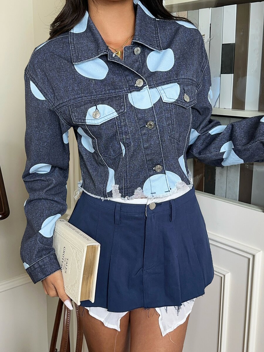 Rivivi 街頭風度假風水洗做舊短版圓點牛仔夾克 - 彩色 - 查看 1