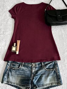 IslaSuriya Women's Summer Casual Lace Patchwork T-Shirt - Burgundy - View 2