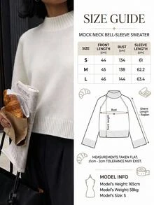 EURMUSE Cream Mock Neck Ribbed Knit Sweater With Drop Shoulder Relaxed Fit, Soft Fine Gauge Texture Minimal Clean Look Cozy Everyday Pullover Top - White - View 9