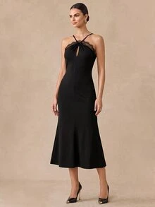 Almamuse Women Elegant Contrast Lace Mini Dress - Black - View 1