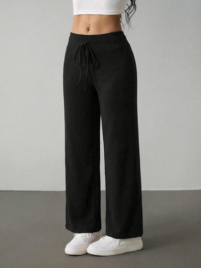 SHEIN PETITE Women's Thermal Lined Comfy Home Pants, Pink, Suitable For Autumn/Winter Wide Leg Sweatpants ,Petite Women