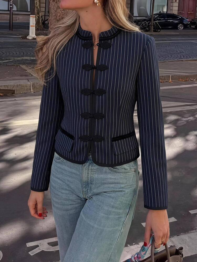 Siren Gaze Autumn/Winter New Vintage French Elegant Modest Elegance Court Style Short Jacket For Women Office Navy Blue - Navy Blue - View 10
