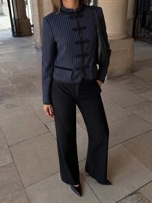 Siren Gaze 秋冬新款復古法式優雅端莊宮廷風女款短夾克，辦公室穿搭，海軍藍 - 藏蓝色 - 查看 6