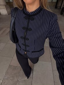 Siren Gaze 秋冬新款復古法式優雅端莊宮廷風女款短夾克，辦公室穿搭，海軍藍 - 藏蓝色 - 查看 13