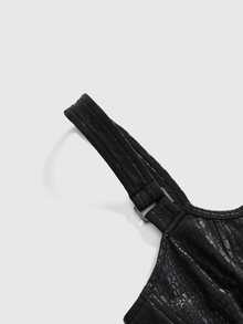 ROMWE Goth Sexy Faux Snake Skin Leather Waist-Cinching Asymmetrical Hem Tank Top For Women - Black - View 3