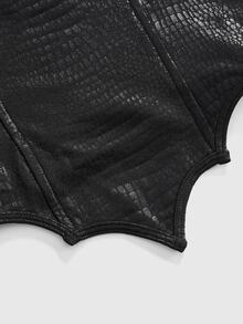 ROMWE Goth Sexy Faux Snake Skin Leather Waist-Cinching Asymmetrical Hem Tank Top For Women - Black - View 4