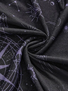 ROMWE Women's Gothic Zodiac Print Ruched Batwing Sleeve Square Neck Top - Purple - View 4