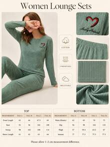 SHEIN Tall 2pcs Women Casual SolidMing Green Relaxed Wear Set In Ribbed Knit Embroidered With Letters And - Mint Green - View 4