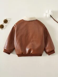 SHEIN 男嬰卡通圖案保暖內裡時尚百搭日常休閒長袖外套 秋冬返校服 - 棕色 - 查看 2