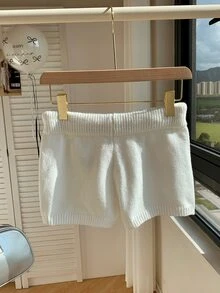 Comfortcana 女款休閒純色針織超短褲 黑白兩件組 柔軟舒適居家休閒短褲 秋季居家穿搭 - 黑與白 - 查看 3