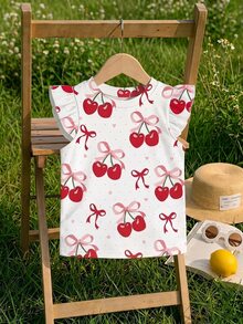 Baby Girl Casual Fashion Cute Flutter Sleeve Round Neck Top, Suitable For Spring And Summer - Multicolor - View 3