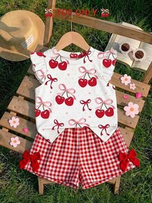Baby Girl Casual Fashion Cute Flutter Sleeve Round Neck Top, Suitable For Spring And Summer - Multicolor - View 1