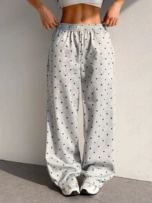 SHEIN Dewbera Women's Fashion Versatile Polka Dot Loose Fit Autumn/Winter Sports Long Pants - Grey - View 1