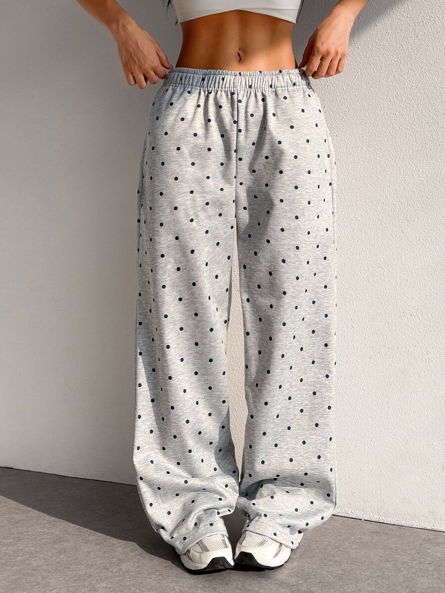 SHEIN Dewbera Women's Fashion Versatile Polka Dot Loose Fit Autumn/Winter Sports Long Pants - Grey - View 1