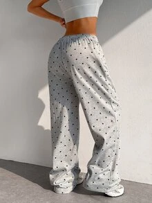 SHEIN Dewbera Women's Fashion Versatile Polka Dot Loose Fit Autumn/Winter Sports Long Pants - Grey - View 3