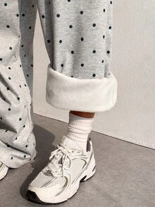 SHEIN Dewbera Women's Fashion Versatile Polka Dot Loose Fit Autumn/Winter Sports Long Pants - Grey - View 6