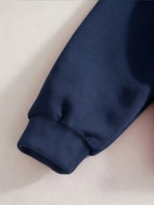 SHEIN Sparklyn 秋冬季青少年女孩連帽拉鍊夾克－混搭街頭風運動衫，保暖針織面料，適合秋冬穿著 - 藏蓝色 - 查看 4