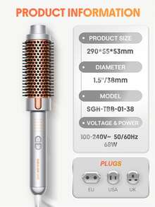 SHEGLAM HAIR It-Curl Thermal Brush,38mm Curling Brush,Volumizing Hot Brush,Hair Root Volume & Loose Curls,Ionic Straightening Brush,Newly Upgraded Composite Comb Teeth,Negative Ion Function,2-Level Temp,Hair Care Without Damaging Hair,Fast Heating Thermal Brush Suitable For Hair Salons Heated Round Brush - US A Type Plug(110-127V) - View 11
