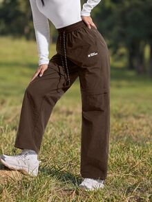 WanderVale Women's Drawstring Waist Pockets Casual Versatile Daily Wear Hiking Pants - Coffee Brown - View 6