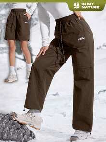 WanderVale Women's Drawstring Waist Pockets Casual Versatile Daily Wear Hiking Pants - Coffee Brown - View 10