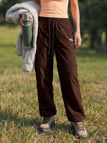 WanderVale Women's Drawstring Waist Pockets Casual Versatile Daily Wear Hiking Pants - Coffee Brown - View 2