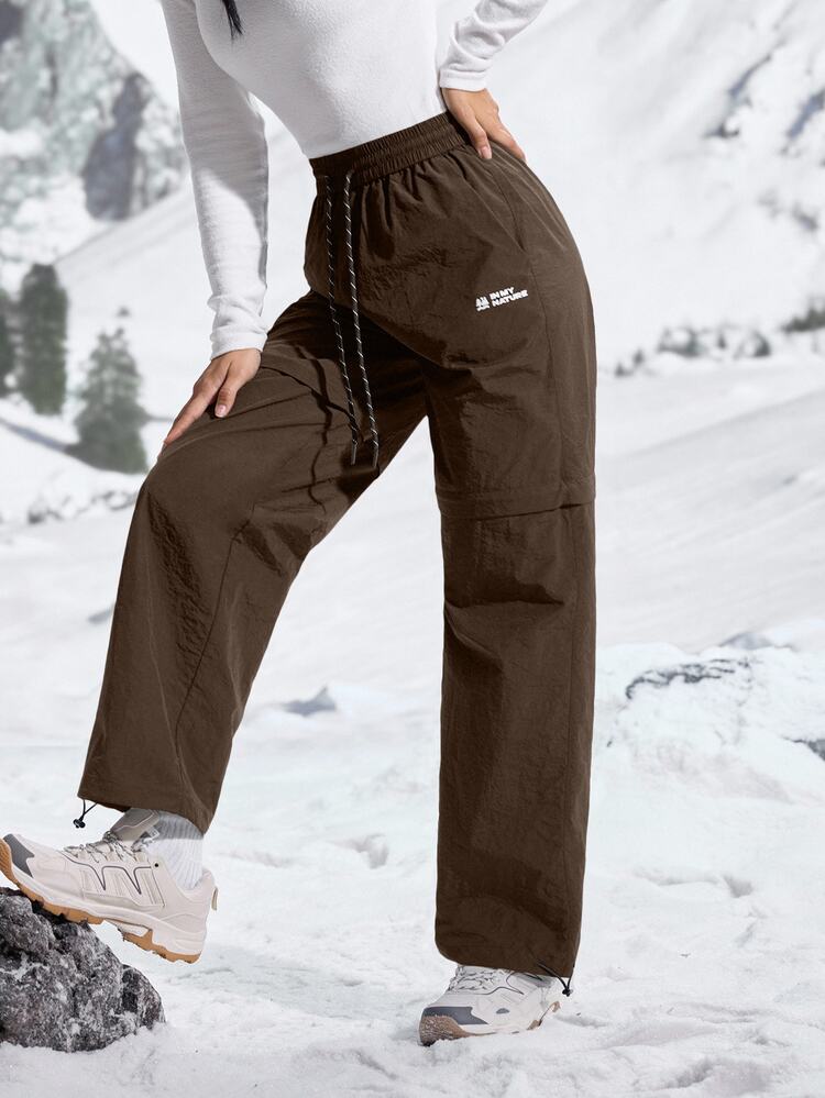 WanderVale Women's Drawstring Waist Pockets Casual Versatile Daily Wear Hiking Pants - Coffee Brown - View 7