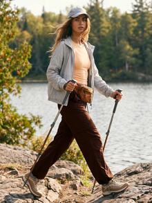 WanderVale Women's Drawstring Waist Pockets Casual Versatile Daily Wear Hiking Pants - Coffee Brown - View 5