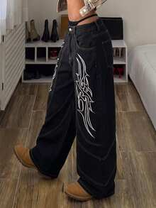 StreetHx Women's Casual Daily Wide Leg Denim Jeans With Pockets And Buttons - Black - View 2