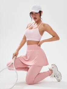 SHEIN Cheerettes 女款純色彈性腰口袋修身運動瑜伽緊身褲，運動休閒下著長褲 - 淺粉色 - 查看 6