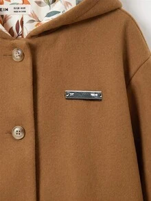 SHEIN Jaket Kardigan Berkerudung Kasual Warna Polos dengan Lapisan Motif Bunga untuk Remaja Perempuan Musim Gugur/Dingin - Coffee Brown - View 8