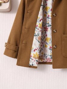 SHEIN Jaket Kardigan Berkerudung Kasual Warna Polos dengan Lapisan Motif Bunga untuk Remaja Perempuan Musim Gugur/Dingin - Coffee Brown - View 5