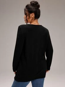 EMERY ROSE Cardigan Kasual Serbaguna untuk Wanita Ukuran Plus, Warna Polos, untuk Penggunaan Sehari-hari - Hitam - View 6