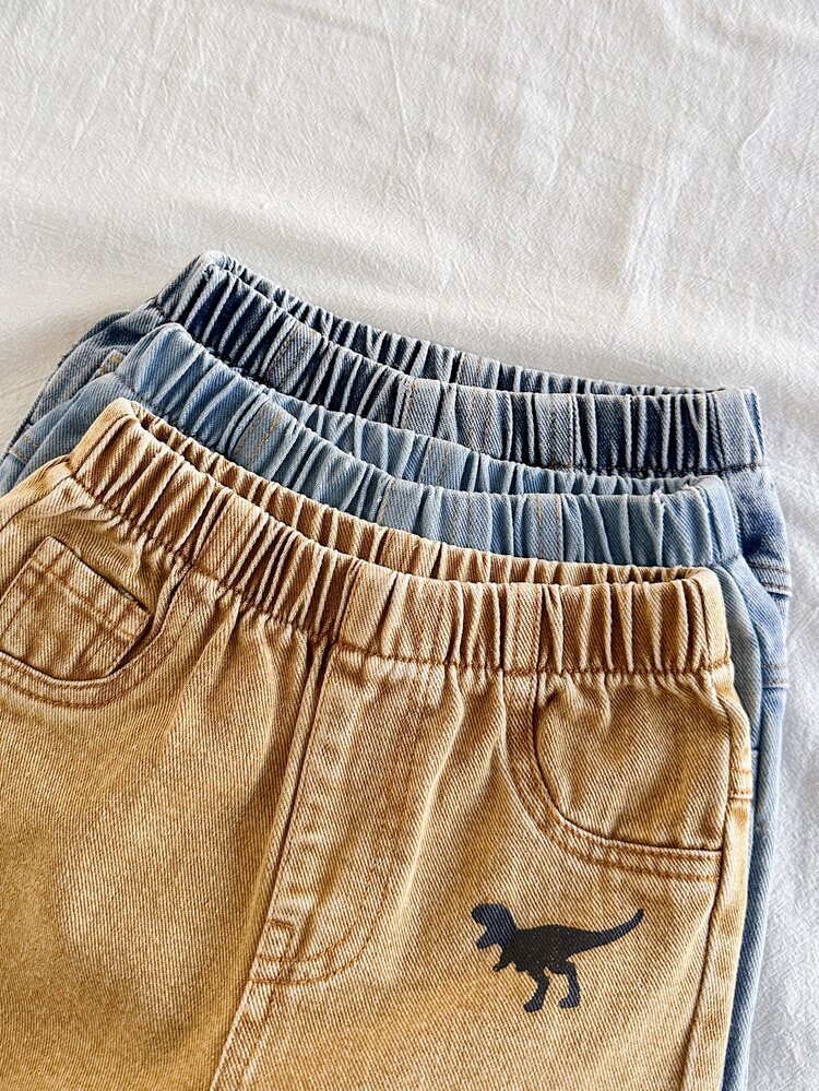 SHEIN Vintaside Kids 3pcs/Set Baby Boys' Elastic Waist Decorative Drawstring Casual All-Match Loose Denim Shorts - Multicolor - View 6