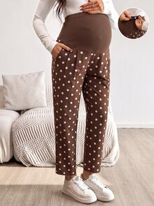 SHEIN 孕婦波點可調腰圍休閒牛仔褲 女款牛仔女郎造型 秋季度假穿搭 波點音樂會穿搭 - 棕色 - 查看 10