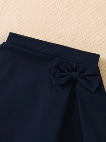 Souflis Souflis 1件少女A字裙，彈性腰頭配蝴蝶結裝飾，優雅時尚休閒戶外秋季款 - 藏蓝色 - 查看 6