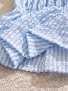 Souflis Souflis French Style New Girls Toddler Light Blue Cute Sweet Striped Camisole And Flowy Wide Leg Pants Set, Suitable For Outings, Casual Wear Summer Sets - Baby Blue - View 5