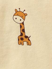 SHEIN Vintaside Kids Newborn Baby Cartoon Giraffe Print Single-Breasted Long Sleeve Top And Pants Set With Hat - Yellow - View 9